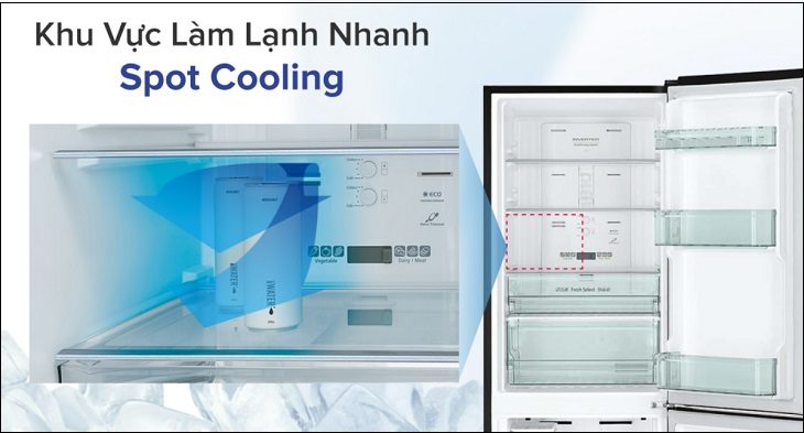 Khu vực làm lạnh nhanh Spot Cooling trên tủ lạnh Hitachi