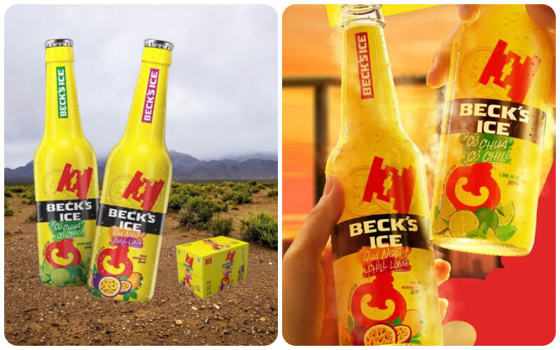 Bia trái cây Beck’Ice mới có thiết kế dạng chai thủy tinh có màu vàng nổi bật