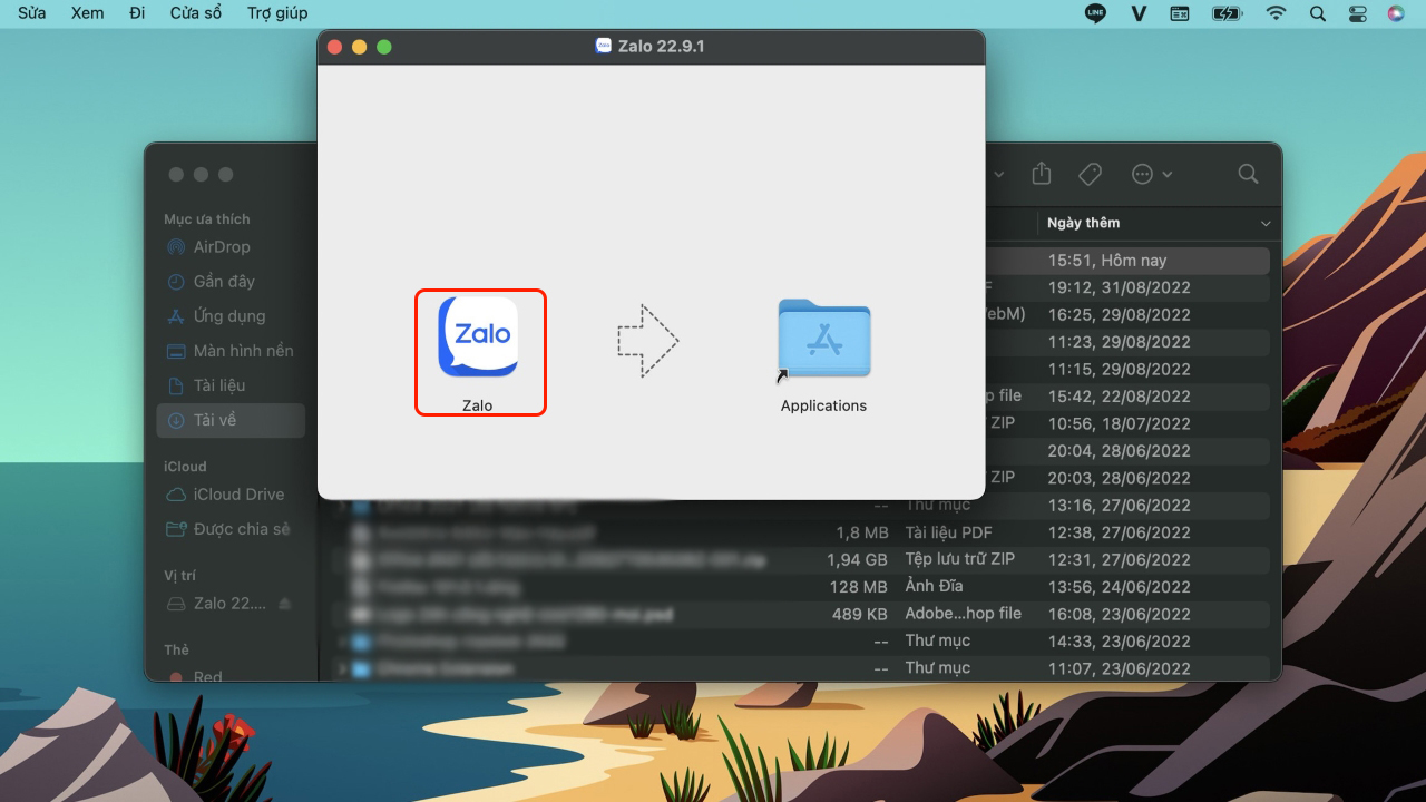 Kéo Zalo vào Applications Kéo Zalo vào Applications
