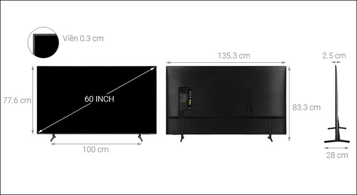 Kích thước tivi Samsung 60 inch