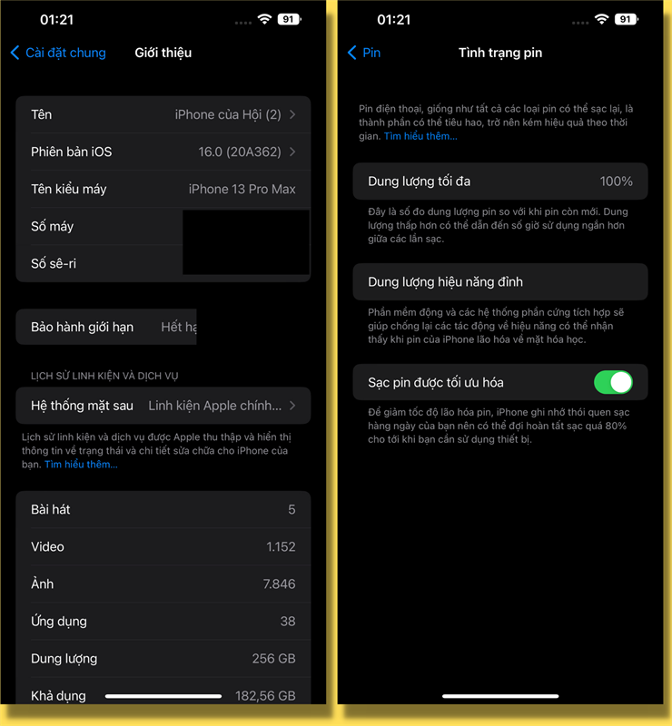 iPhone 13 Pro Max của mình đã cập nhật iOS 16 chính thức và tình trạng pin là 100%.