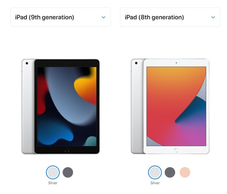 Các tùy chọn màu trên iPad Gen 8 và Gen 9