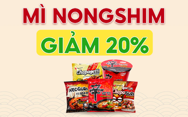 Từ ngày 26/05 – 08/06/2023, mì Nongshim giảm đến 20%