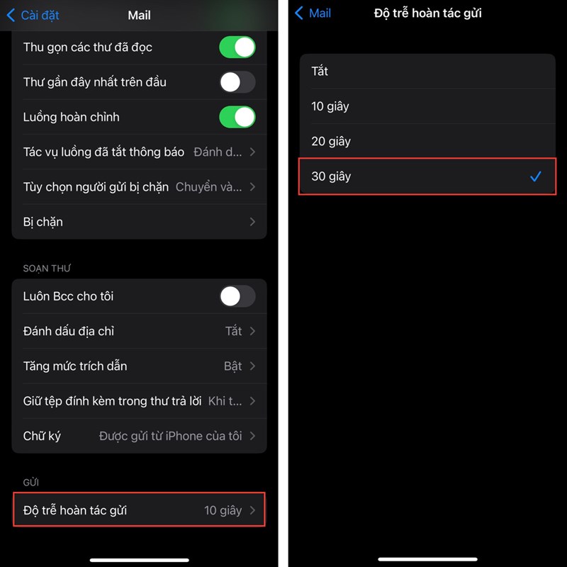 Cách tăng thời gian hoàn tác gửi mail trên iOS 16