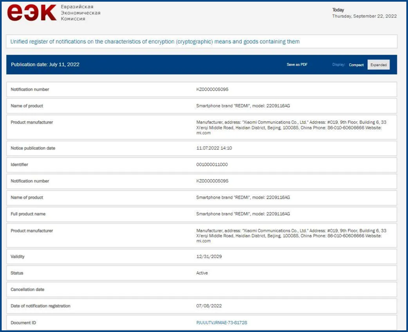Redmi Note 11 Pro 2023 đạt chứng nhận EEC