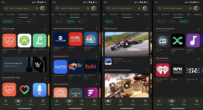 Thanh trượt dưới tìm kiếm được cập nhật thêm những tab mới