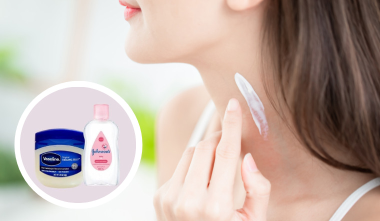 Tận dụng hũ vaseline và dầu em bé để dưỡng da cổ trắng sáng, hết nếp nhăn 