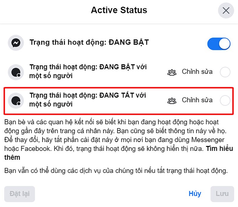 Cách tắt hoạt động Messenger với 1 người
