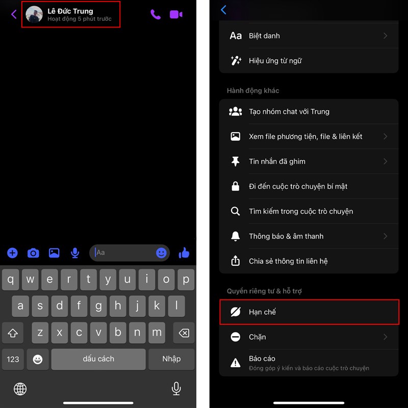 Cách tắt hoạt động Messenger với 1 người
