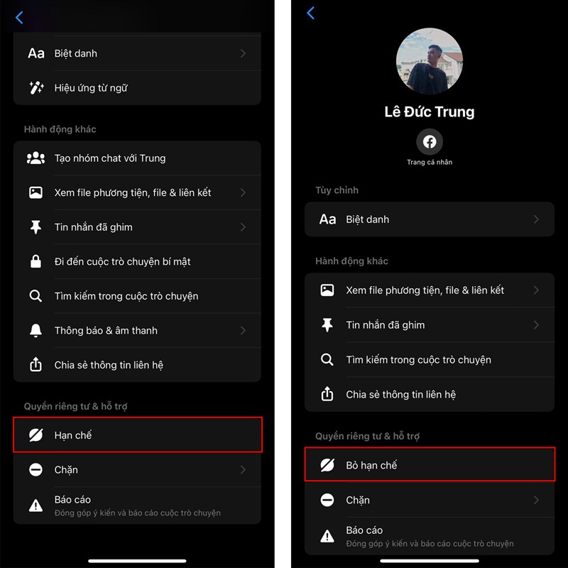 Cách tắt hoạt động Messenger với 1 người 