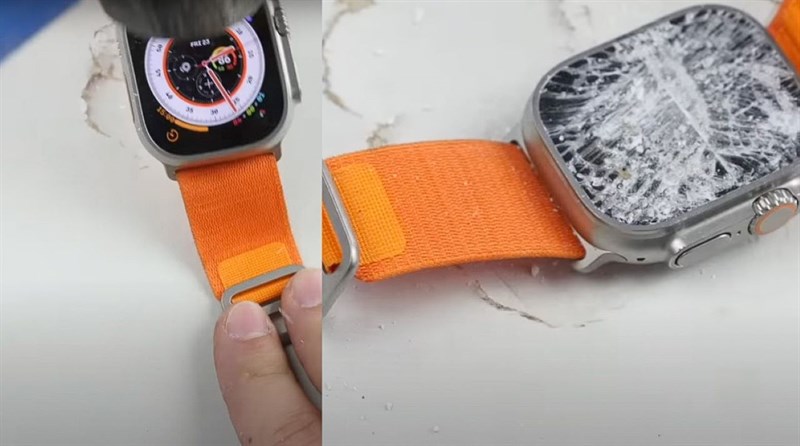 Mặt kính của Apple Watch Ultra bị vỡ nát sau nhiều lần đập trước đó Mặt kính của Apple Watch Ultra bị vỡ nát sau nhiều lần đập trước đó