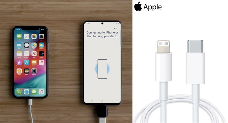 Kết nối hai điện thoại bằng dây USB-C to Lightning Kết nối hai điện thoại bằng dây USB-C to Lightning