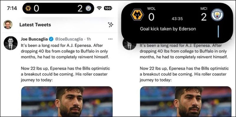 Khi ấn và giữ Dynamic Island sẽ hiện ra thời gian hiện tại của trận đấu Khi ấn và giữ Dynamic Island sẽ hiện ra thời gian hiện tại của trận đấu