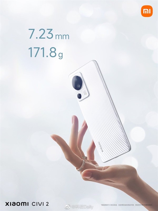 Xiaomi CIVI 2 có thiết kế khá mỏng Xiaomi CIVI 2 có thiết kế khá mỏng