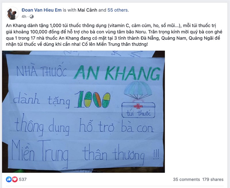 CEO Thế Giới Di Động - Đoàn Văn Hiểu Em đã có những chia sẻ về nhà thuốc An Khang trên Facebook