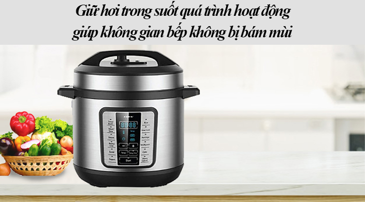 Nồi áp suất điện Lock&Lock EJP666SLV 6 lít có khả năng giữ hơi khi nấu, giúp không gian bếp không bị bám mùi, luôn thông thoáng và sạch sẽ