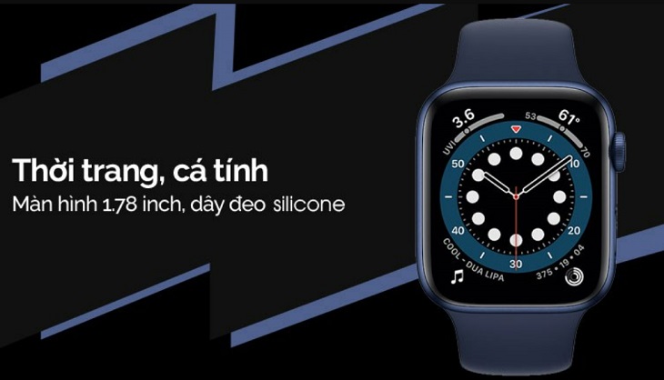 Apple Watch S6 LTE 44mm viền nhôm dây silicone được trang bị dây đeo silicone thoải mái