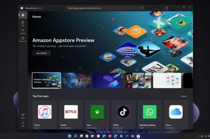 Giao diện Windows 11 với Amazon Store