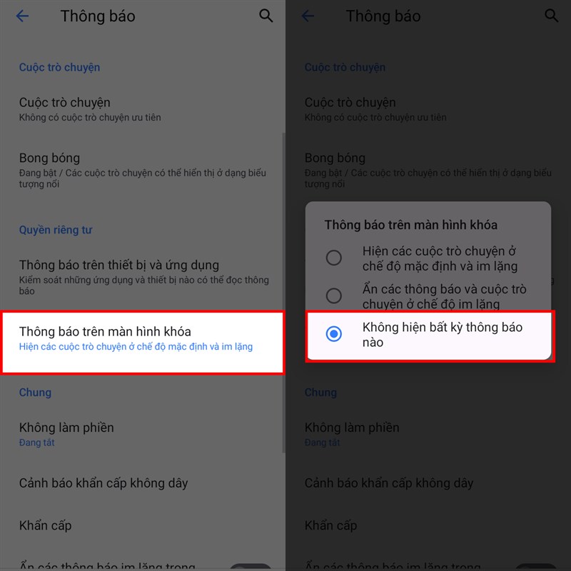 Cách tắt thông báo trên màn hình khóa điện thoại realme