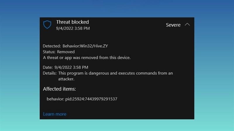 Cách khắc phục cảnh báo lỗi sai BehaviorWin32Hive.ZY của Windows Security Cách khắc phục cảnh báo lỗi sai BehaviorWin32Hive.ZY của Windows Security