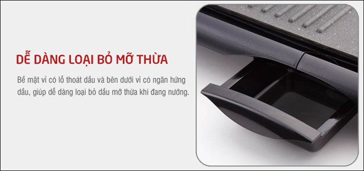 Bếp nướng điện Lock&Lock EJG221 1300W được trang bị khay hứng mỡ thừa để món ăn ngon hơn, an toàn cho sức khỏe