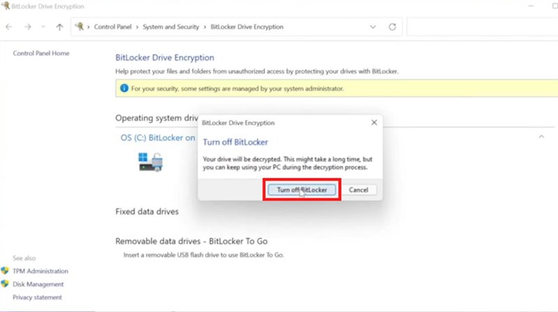 Cách tắt BitLocker trên Windows 11