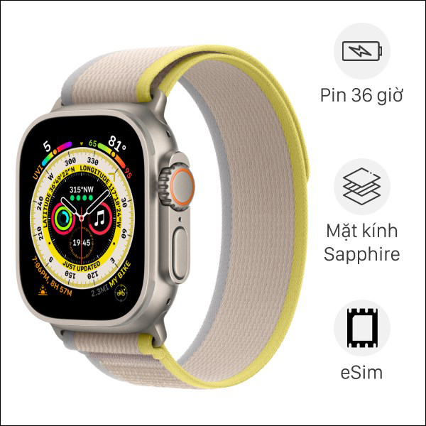 Đồng hồ thông minh Apple Watch Ultra LTE 49mm dây Trail được tích hợp eSIM dễ dàng liên lạc