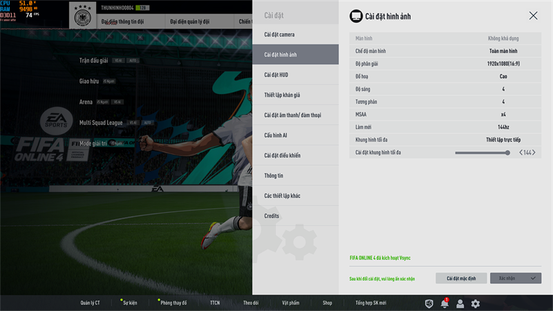Thiết lập đồ họa game FIFA Online 4 trên MSI Gaming Alpha 15 B5EEK. Thiết lập đồ họa game FIFA Online 4 trên MSI Gaming Alpha 15 B5EEK.