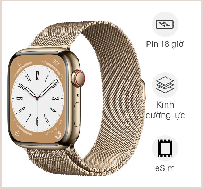 Apple Watch S8 LTE 45mm viền thép dây thép