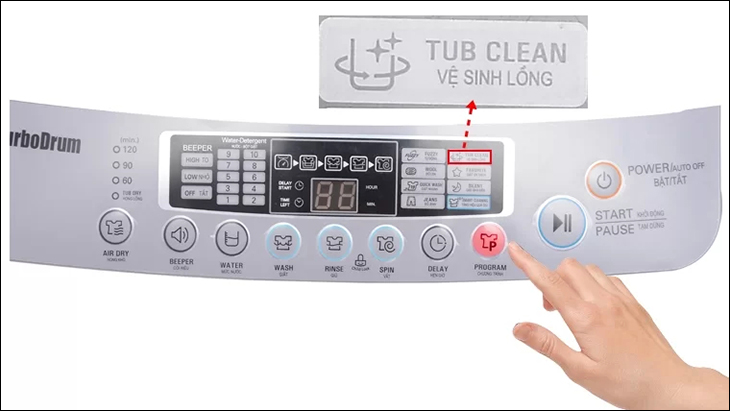 Chọn Tub Clean Cycle và nhấn nút Star để khắc phục lỗi tCL