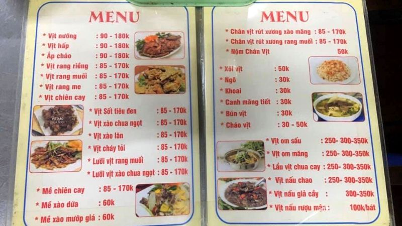 Menu nhà hàng Hùng Hạnh