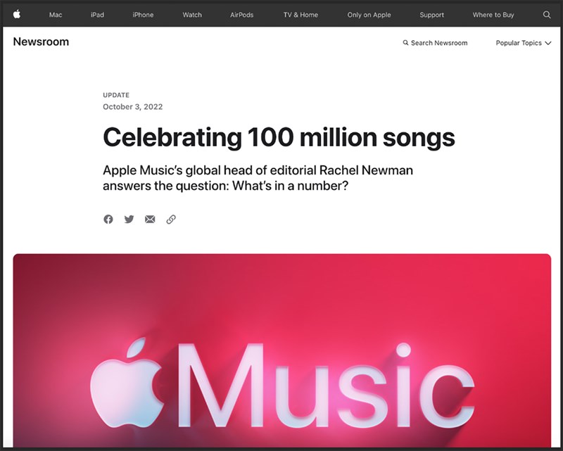 Hình ảnh Apple ăn mừng cán mốc 100 triệu bài hát Hình ảnh Apple ăn mừng cán mốc 100 triệu bài hát