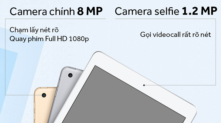 Máy tính bảng iPad Wifi 128GB (2017) có camera chính 8MP và camera selfie 1.2MP