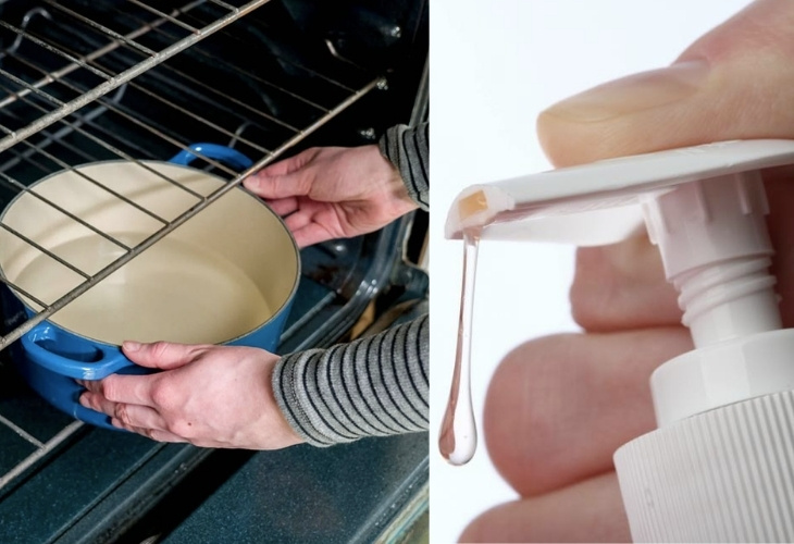 Use dishwashing liquid to clean the oven