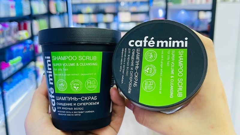 Về bao bì, thiết kế của tẩy tế bào chết da đầu Shampoo Scrub Super Volume Cafe Mimi