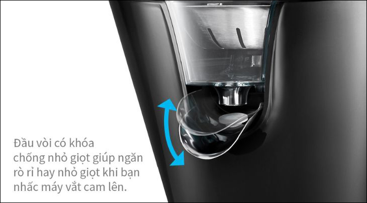 Máy vắt cam Lock&Lock được trang bị khóa chống giọt ở đầu vòi, giúp tiết kiệm thời gian vệ sinh sau khi dùng