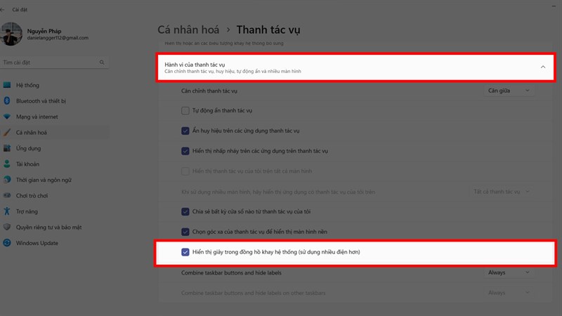 Cách bật hiển thị đồng hồ đếm giây trên Windows 11