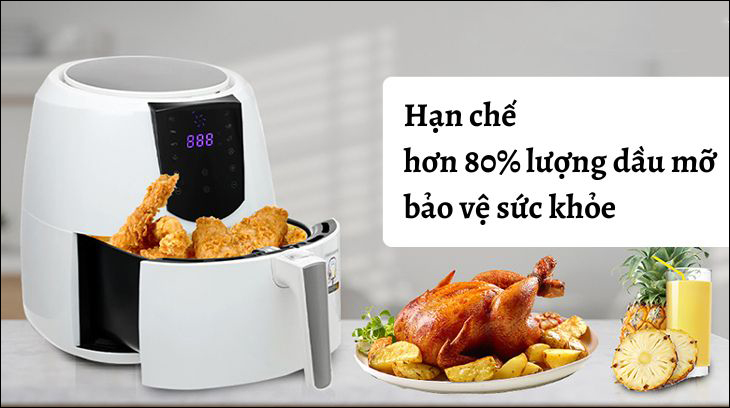 Nồi chiên không dầu Lock&Lock EJF357WHT 5.2 lít có thể hạn chế hơn 80% lượng dầu mỡ, bảo vệ sức khỏe cho gia đình