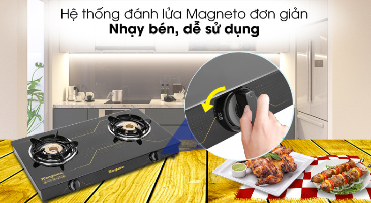 Bếp ga đôi Kangaroo KG516M được trang bị đánh lửa Magneto bằng núm vặn dễ sử dụng Bếp ga đôi Kangaroo KG516M được trang bị đánh lửa Magneto bằng núm vặn dễ sử dụng