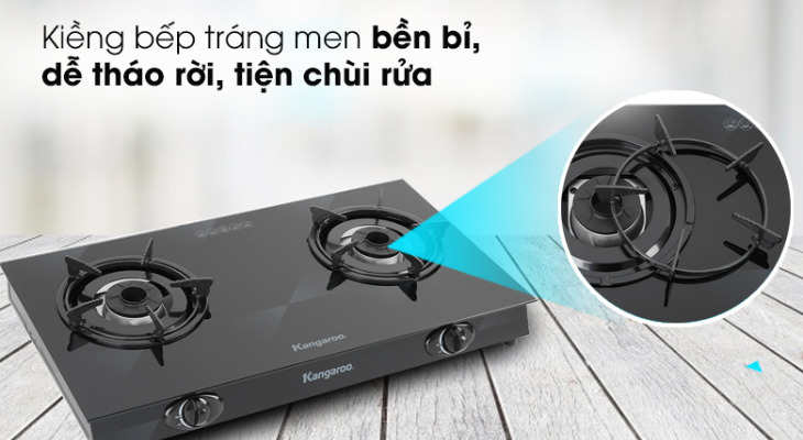 Bếp ga đôi Kangaroo KG8G1A có kiềng bếp 5 chân, tráng men chắc chắn Bếp ga đôi Kangaroo KG8G1A có kiềng bếp 5 chân, tráng men chắc chắn