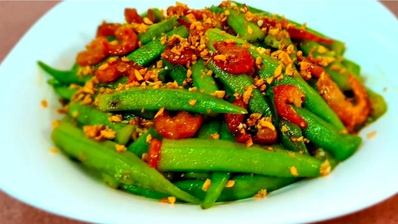 Sharing how to make fried okra with dried shrimps is simple, very catchy