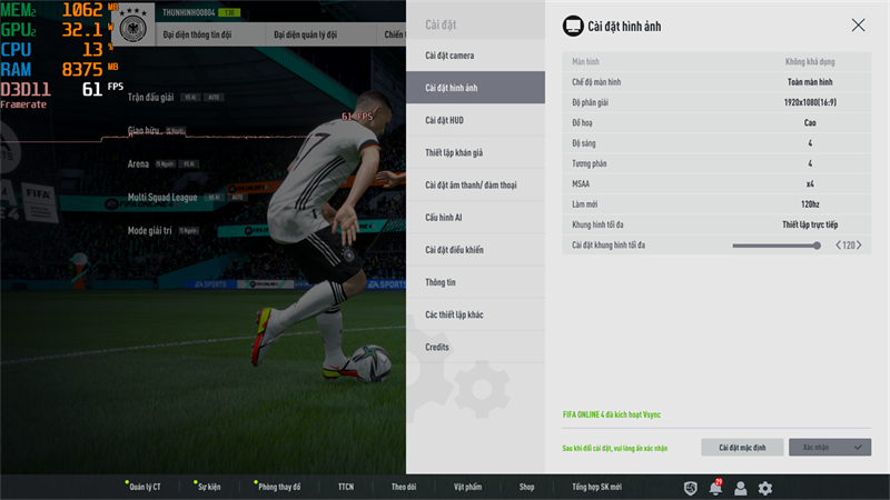 Thiết lập cầu hình tựa game FIFA Online 4 trên Lenovo Ideapad Gaming 3 15ARH7.