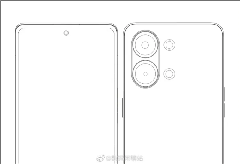 Bản vẽ phác thảo mặt trước và sau của OPPO Reno9 - Ảnh Gizmochina