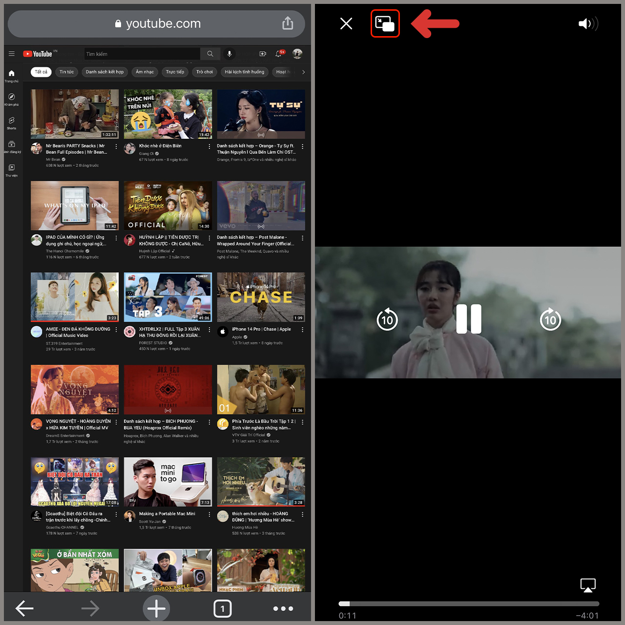 cách vừa xem Youtube vừa lướt web
