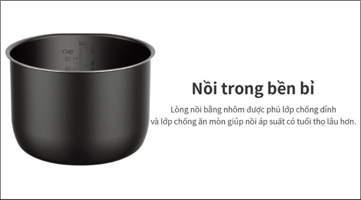 Lòng nồi bằng nhôm phủ chống dính dễ vệ sinh, an toàn cho sức khỏe người dùng