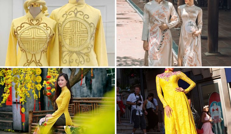 Điểm qua 30+ thiết kế áo dài cưới màu vàng ấn tượng, truyền thống