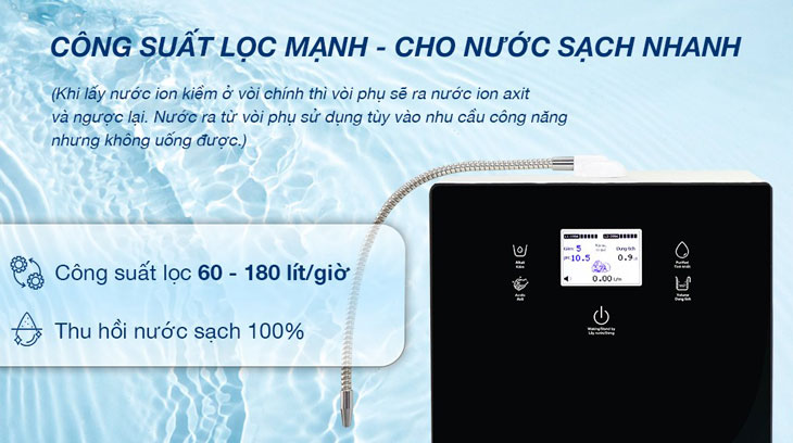 Máy lọc nước điện giải Robot Iron Prince 37X KG (Imei) có công suất lọc lên đến 180 lít/giờ