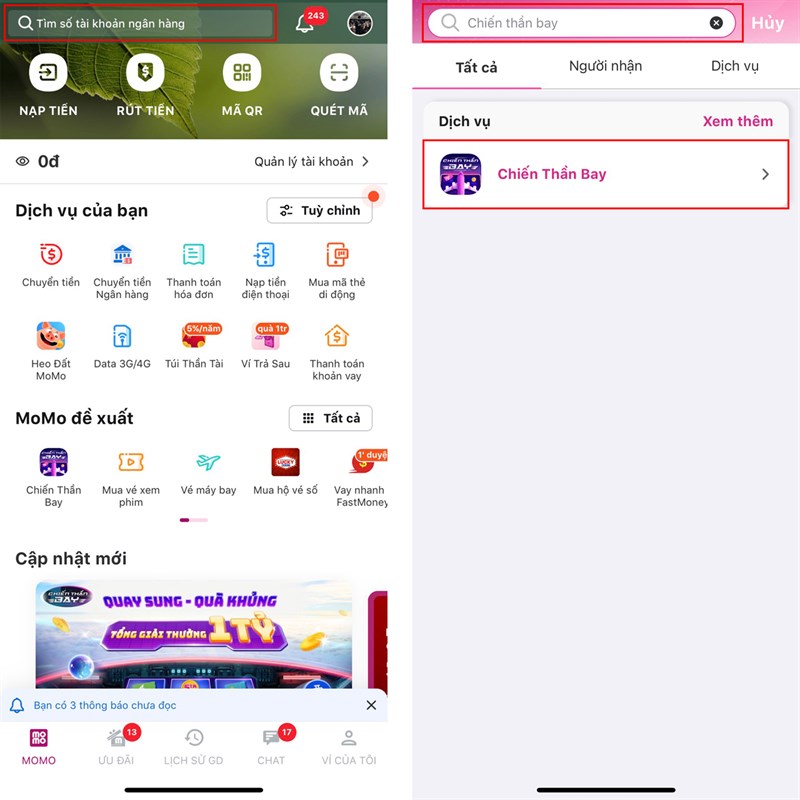 Hướng dẫn nhận quà Chiến Thần Bay trên MoMo