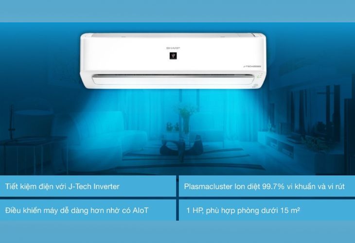 Máy lạnh Sharp Inverter 1 HP AH-XP10YHW có thiết kế sang trọng, tuổi thọ bền bỉ