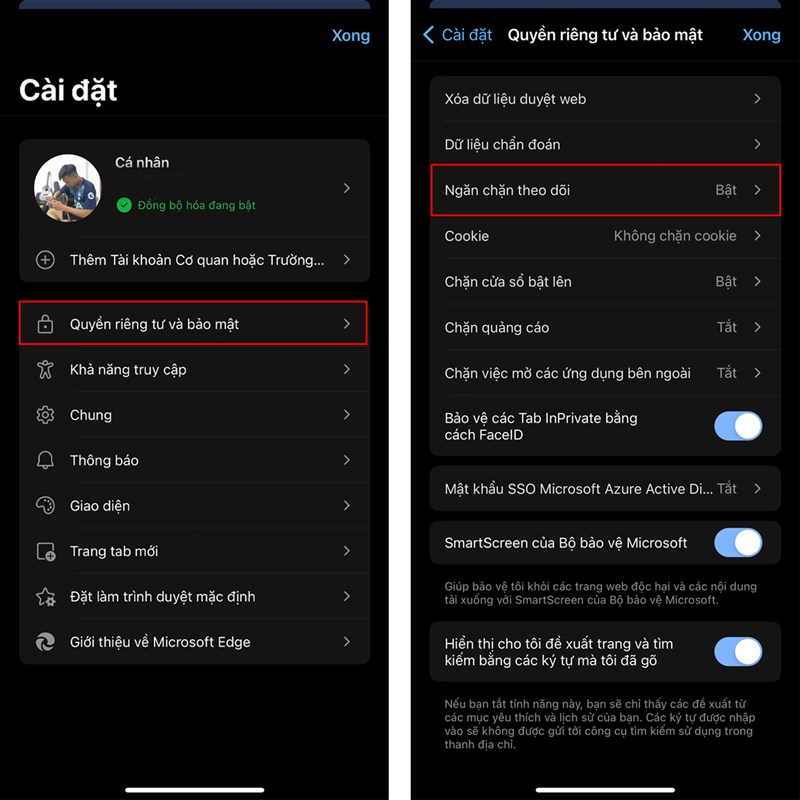 Cách sử dụng tính năng ngăn chặn theo dõi Edge trên iOS